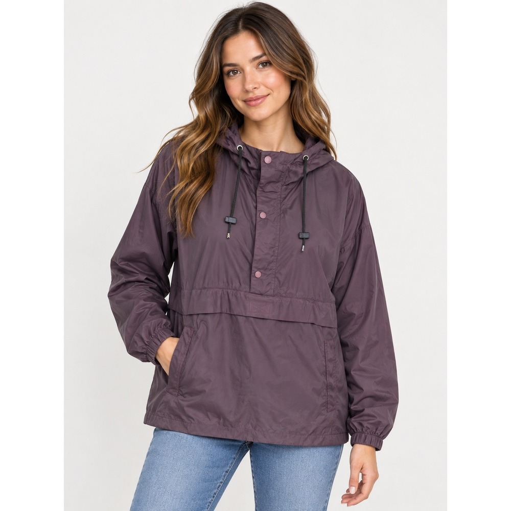 Vintage J.Crew Anorak Windbreaker Women Size Small Purple Hooded Pullover Jacket